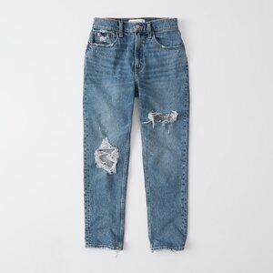 A&F Women's High Rise Mom Jeans - MEDIUM RIPPED - 25 SHORT